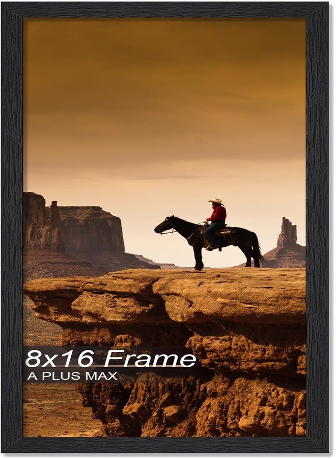 A PLUS MAX 8x16 Picture Frame, Black Engineered Wood Frame for 8 x 16 Inch Picture Poster Photo, Light Weight 8 by 16 Frame with Wood-grain for Wall - 1 Pack/Black/8"x16" - Image 1